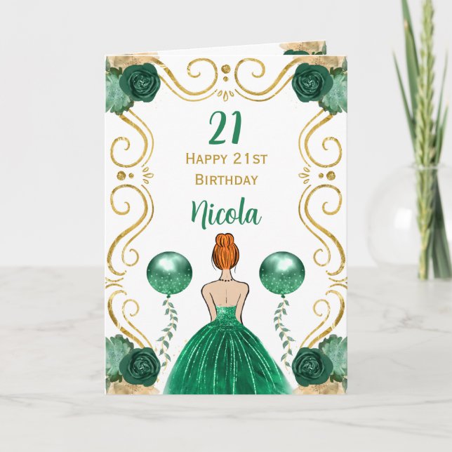 Carte Red Hair Princess Green Joyeux anniversaire (Devant)