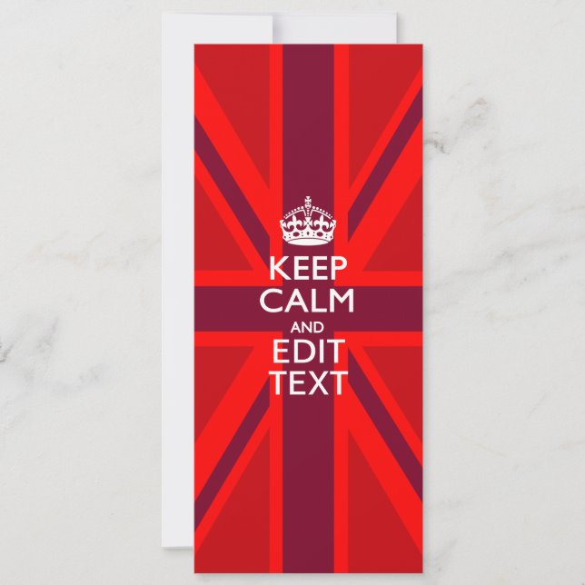 Carte Red Keep Calm And Your Text on Union Jack Flag (Devant)