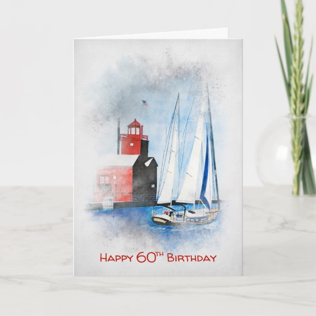 Carte Red Lighthouse and Sailboat 60e anniversaire (Devant)