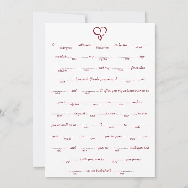 Carte Red Love Heart Mariage Libs Jeu (Devant)