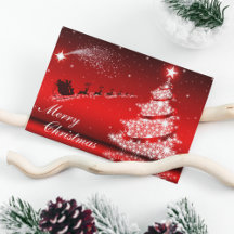 Carte Red Metallling Sparkling Christmas Tree Card