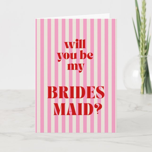 Carte Red + Pink Modern Stripe Bridesmaid Proposal (Devant)