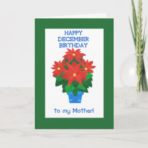 Carte Red Poinsettia Décembre Anniversaire pour mère