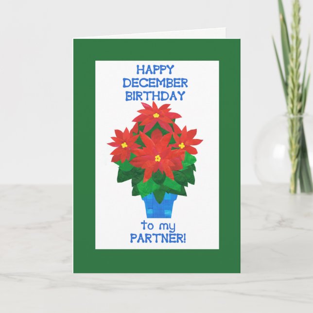 Carte Red Poinsettia Décembre Anniversaire pour partenai (Devant)