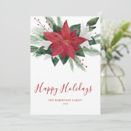 Carte Red Poinsettia Joyeux Vacances
