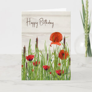 Carte Red Poppy et Cattails Anniversaire