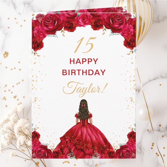 Carte Red Princess Floral Joyeux anniversaire (Créateur téléchargé)