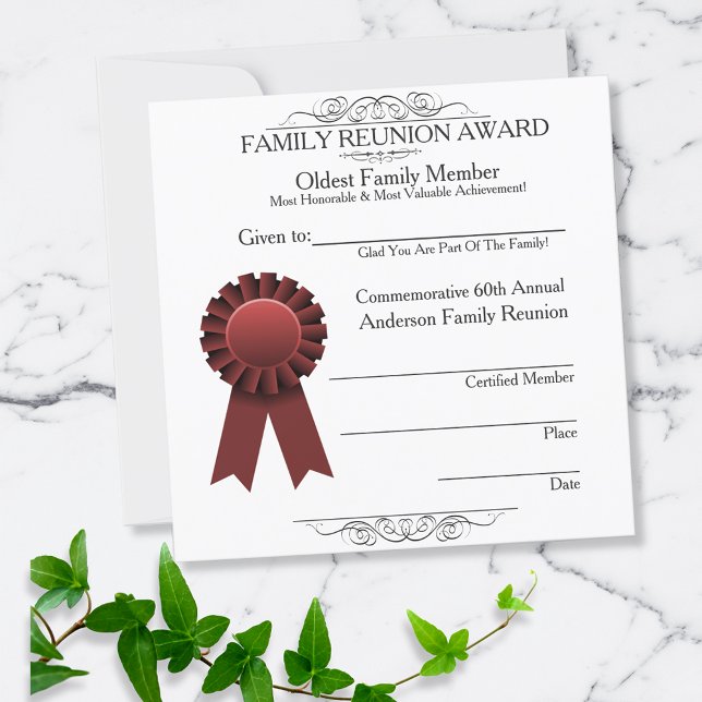 Carte Red Ribbon Elegant Family Reunion Awards Rouge (Créateur téléchargé)