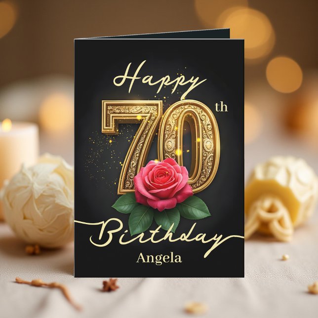 Carte Red Rose and Gold Filigree Numéro 70e anniversaire (Créateur téléchargé)
