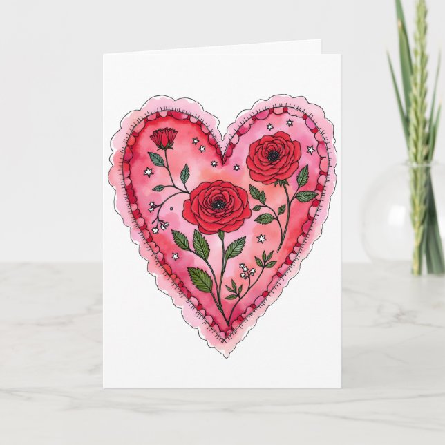 Carte Red Roses and Heart Anniversary Valentine's Day (Devant)