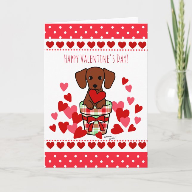 Carte Red Smooth Dachshund Valentine's Day (Devant)