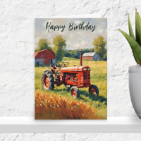 Red Tractor Vintage Rustic Farm Joyeux anniversair
