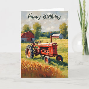 Carte Red Tractor Vintage Rustic Farm Joyeux anniversair