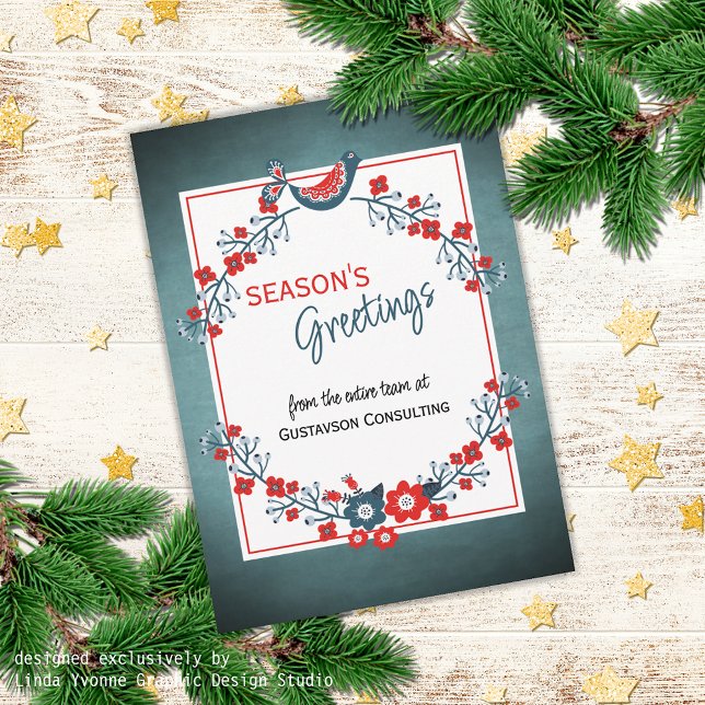 Carte Red Turquoise Blue Bird & Floral Folal Art W (Créateur téléchargé)