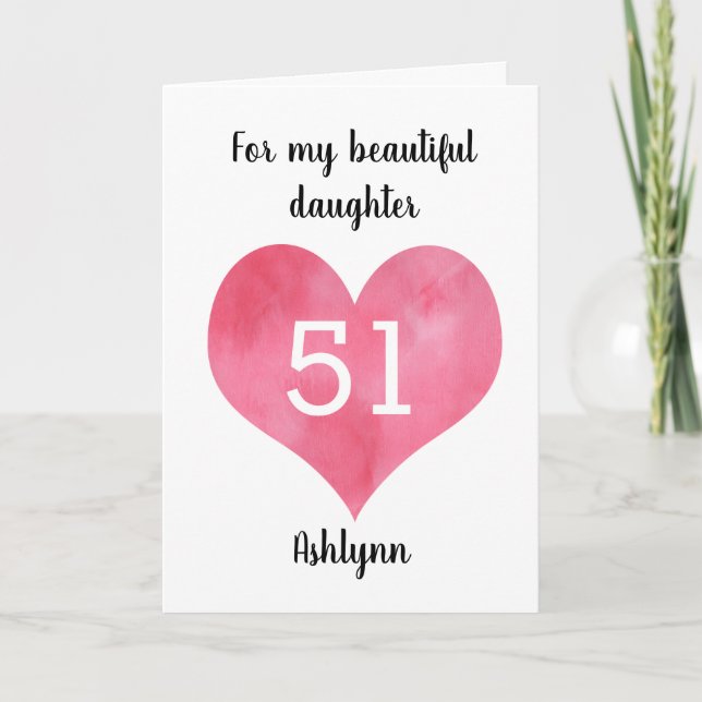 Carte Red Watercolor Heart 51st Birthday Card (Devant)