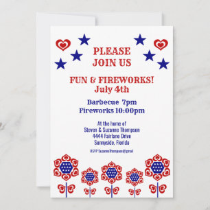 Carte Red White Blue Flower Stars Patriotique Juillet 4