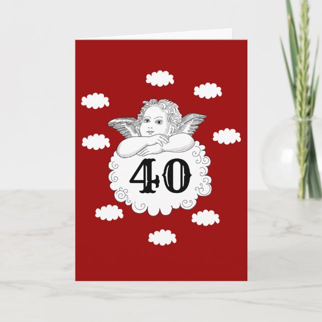 Carte Red White Cherub Angel 40th Birthday Ajouter votre (Devant)