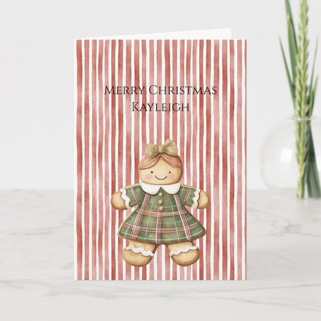 Carte Red White Stripes Christmas Gingerbread Girl (Devant)
