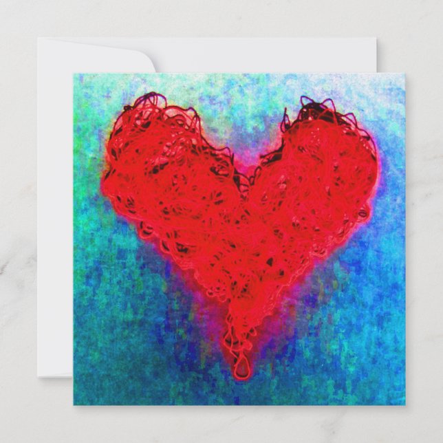 Carte Red Wool Love Heart Tricot Crochet Card (Devant)