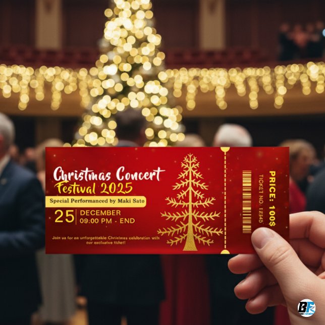 Carte Red Yellow Christmas Concert Entry Ticket (Créateur téléchargé)