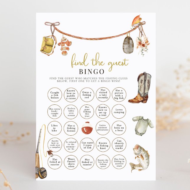 Carte Reel Fun Fishing Baby shower Trouvez le Bingo invi (Créateur téléchargé)
