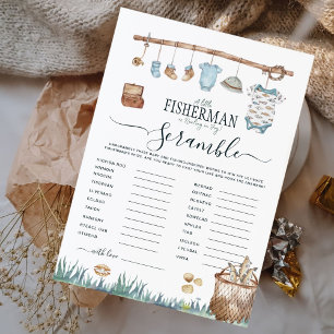 Carte Reel Fun Fishing Baby shower Unscramble Word Jeu