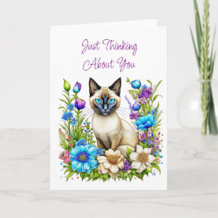 Carte Réfléchissez à votre sujet   Chat siamois en fleur
