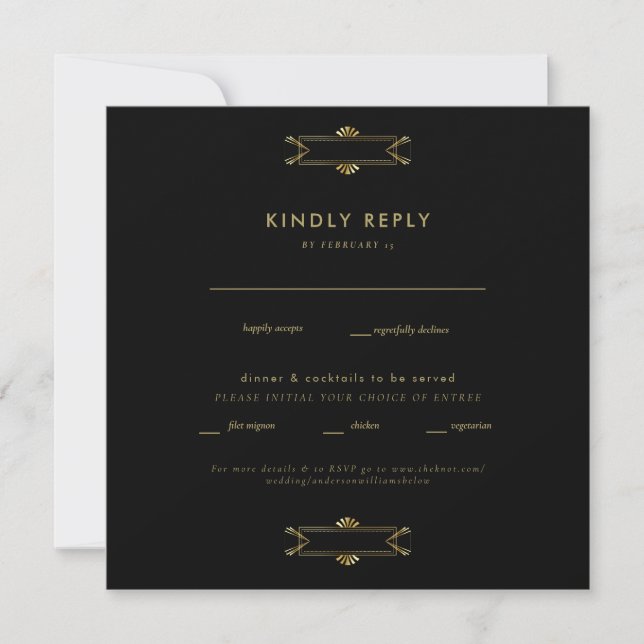 Carte Regal Black & Gold Carré Wedding RSVP (Devant)