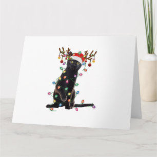 Carte Reindeer Chat Noir Feux de Noël Drôle Chat Amour