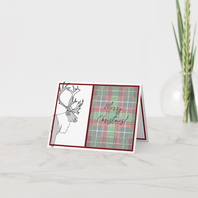 Carte Reindeer Joyeux Noël Plaid personnalisable (Devant)