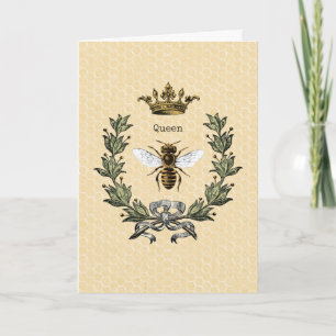 Carte Reine abeille vintage et couronne