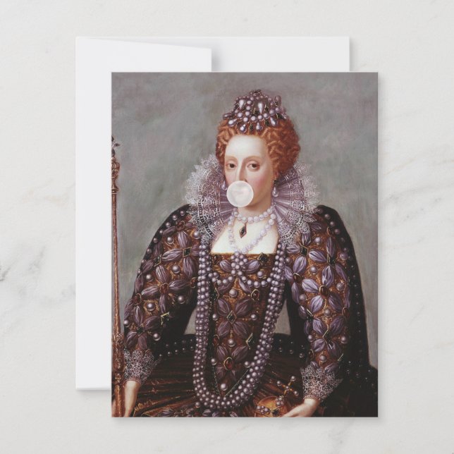 Carte Reine Elizabeth I soufflant de bulle blanche gomme (Devant)