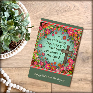 Carte religieuse Cross Floral Happy Pâques personn