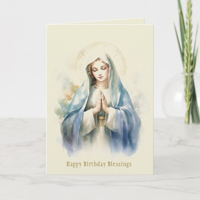 Carte religieuse d'anniversaire de la Vierge catho (Devant)