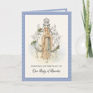 Carte Religieuse Vierge Marie Lourdes Prière Rosaire Car