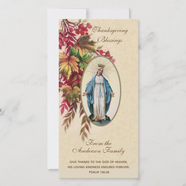 Carte Religieuse Vierge Mère Marie Fête de Thanksgiving (Devant)