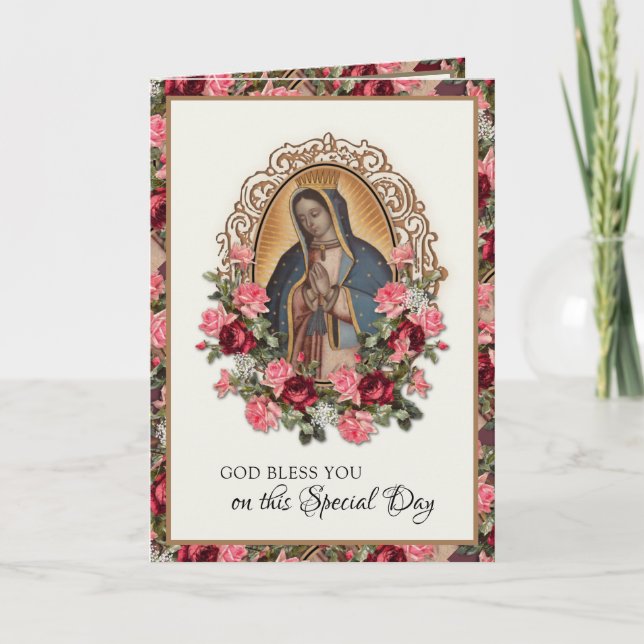 Carte Religieux Anniversaire Vierge Marie Guadalupe Rose (Devant)