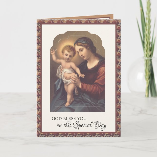 Carte Religieux Anniversaire Vierge Marie Jésus Rosaire (Devant)