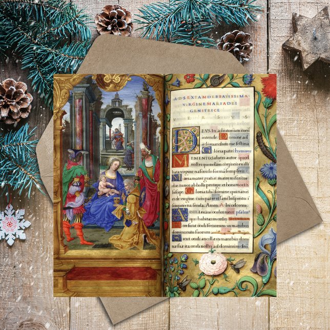 Carte Religieux chrétienne Noël Nativité Renaissance (Christmas Nativity Scene Renaissance Old Book Catholic Christian Card)