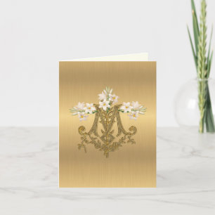 Carte Religieux Élégant Or Vierge Marie Lilies