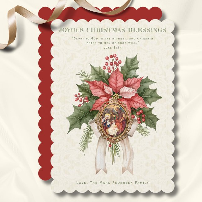 Carte Religieux Noël Poinsettia Nativité Écriture (Créateur téléchargé)