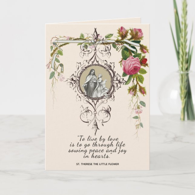 Carte Religieux Sainte Thérèse Saint-Valentin Floral Vin (Devant)