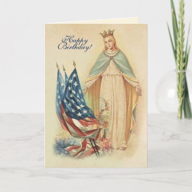 Carte Religieux Vierge Marie Drapeau Prière d'anniversai (Devant)