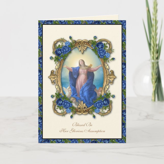 Carte Religieux Vierge Marie Florale Catholique Assompti (Devant)
