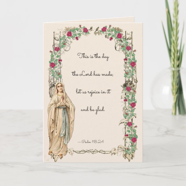 Carte Religieux Vierge Marie Rosaire Écriture Florale (Devant)