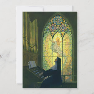 Carte Religion vintage, religieuse jouant de l'orgue à l