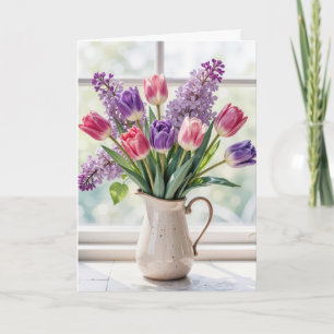 Carte Remerciement Bouquet de Lilas et Tulipes de Printe