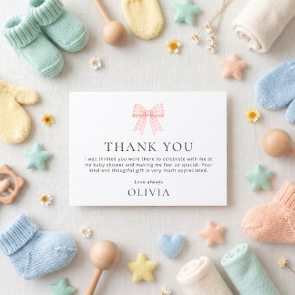 Carte Remerciement de Baby Shower avec un Nœud Gingham R