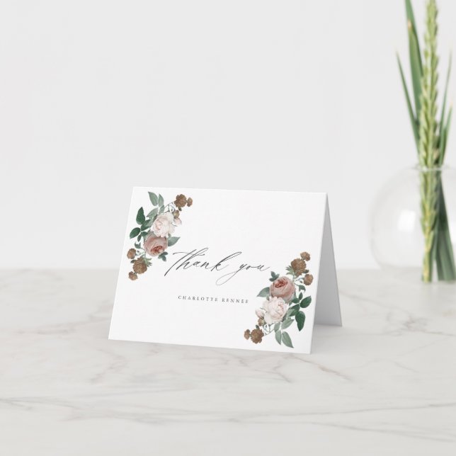 Carte Remerciement de baptême à l'écriture élégante flor (Devant)
