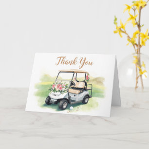 Carte Remerciement de golf avec voiturette de golf et fl